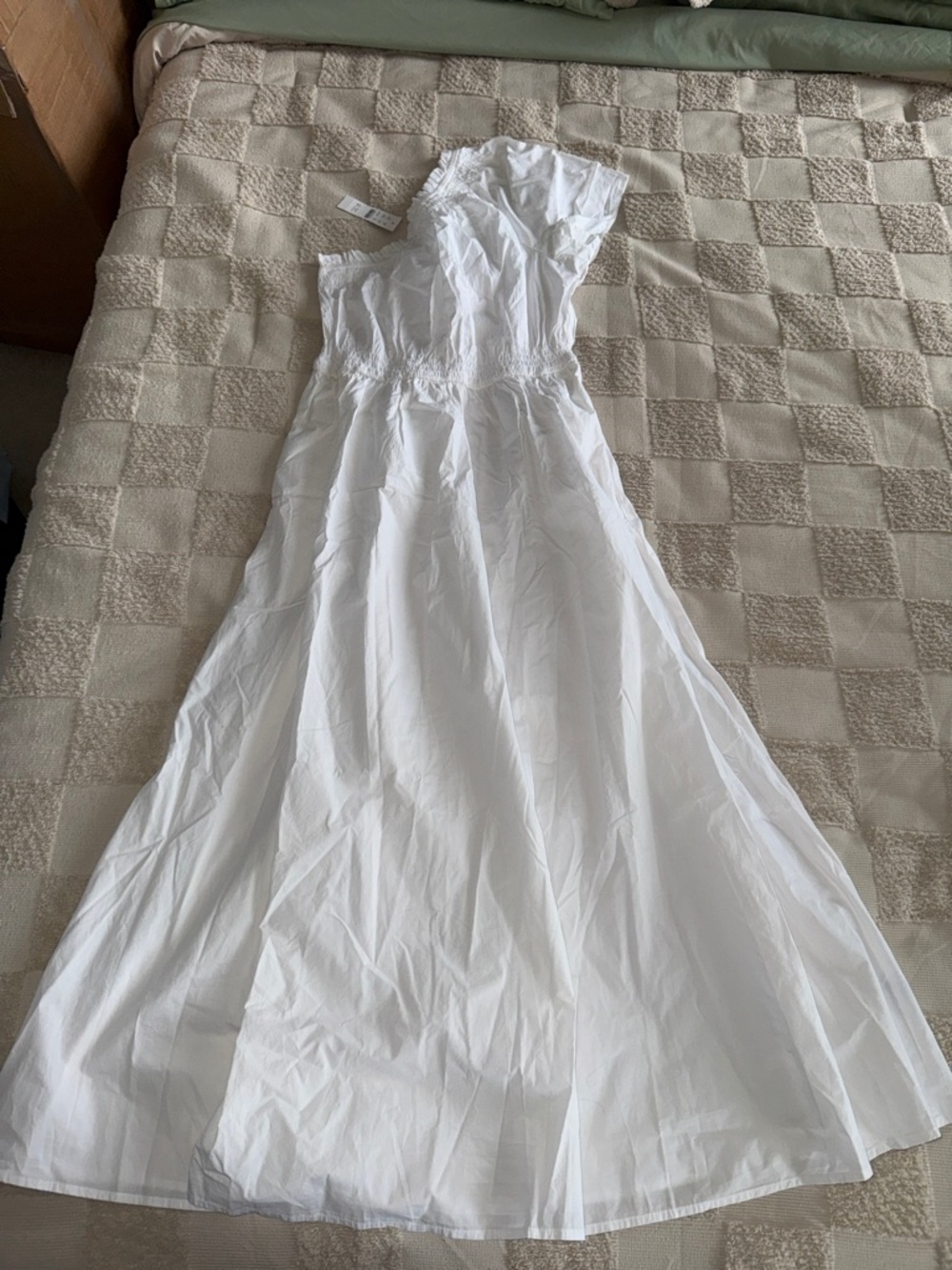 NWT J. Crew White One-Shoulder Maxi Smocked Dress‎ size XS